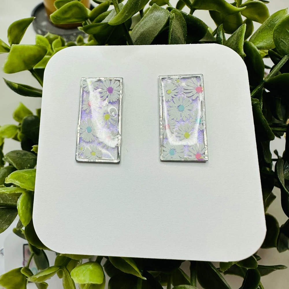 Floral Rectangle Earrings Handmade - Picture 2 of 4